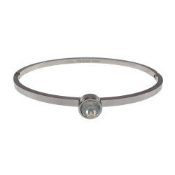 Bangle Dames - RVS - Stijve Armband met Melkwitte Matte Zirkonia
