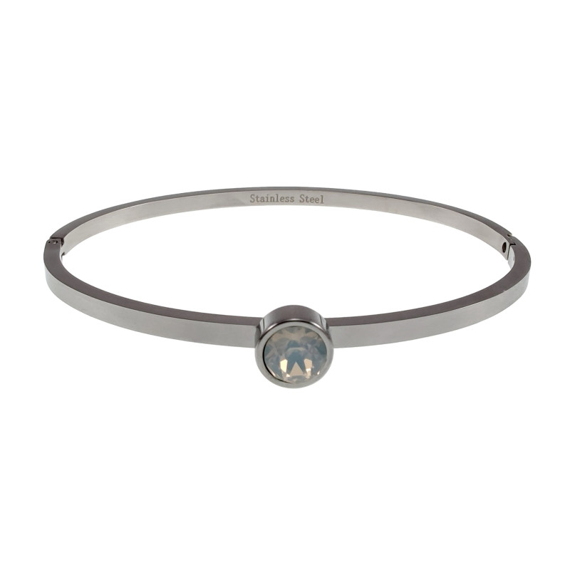 Bangle Dames - RVS - Stijve Armband met Melkwitte Zirkonia