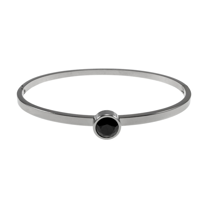 Bangle Dames - RVS - Stijve Armband met Zwarte Zirkonia