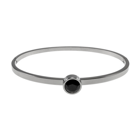 Bangle Dames - RVS - Stijve Armband met Zwarte Zirkonia