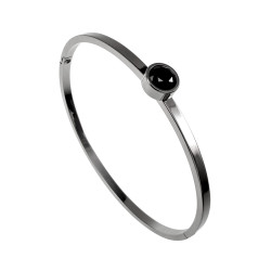 Bangle Dames - RVS - Stijve Armband met Zwarte Zirkonia