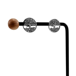 Oorbellen Dames - Gepolijst RVS - Levensboom Oorknopjes - ∅16mm