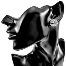 Oorbellen Dames - Gepolijst RVS - Levensboom Oorknopjes - ∅16mm