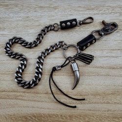 Heren Portemonneeketting met Sleutelring en Hoorn Hanger Broekketting