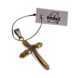 Bicolor Kruishanger Unisex - Zilverkleur - Goudkleur RVS Kruis Hanger