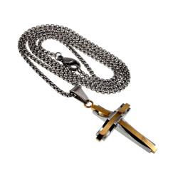 55cm x 2mm Jasseron-ketting + Kruishanger Unisex - Bicolor RVS