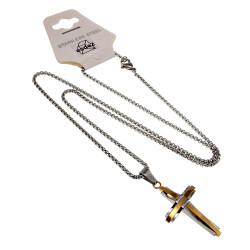 55cm x 2mm Jasseron-ketting + Kruishanger Unisex - Bicolor RVS
