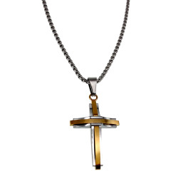 55cm x 2mm Jasseron-ketting + Kruishanger Unisex - Bicolor RVS