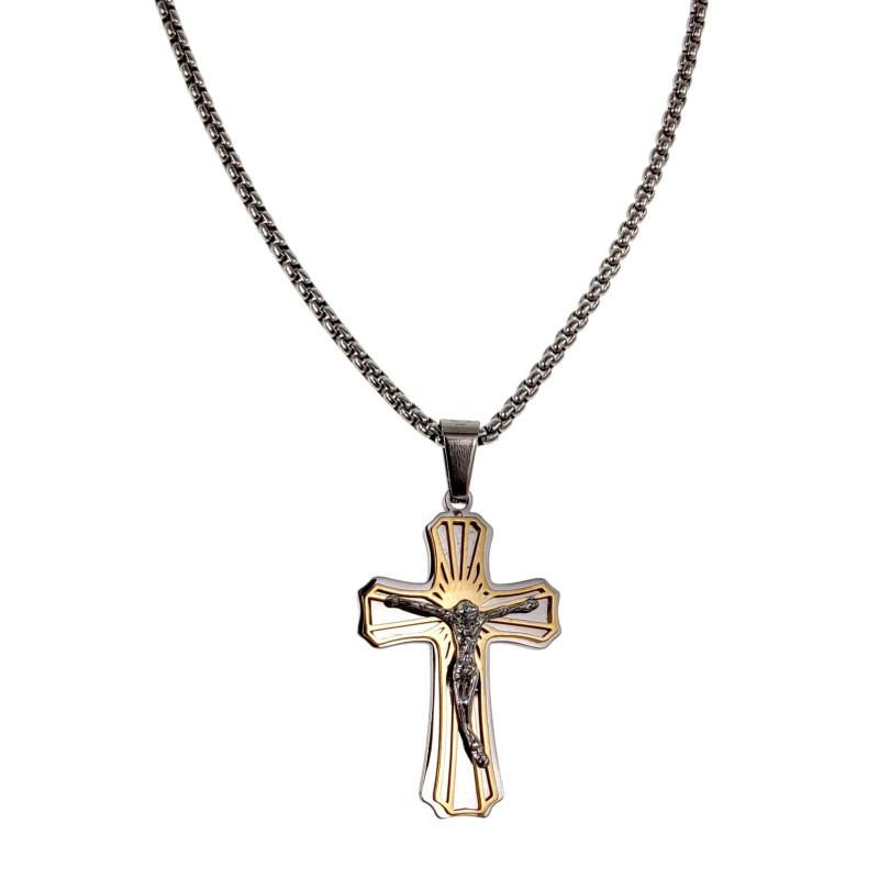 55cm x 2mm Jasseron-ketting + Bicolor Kruishanger met Jezus Unisex