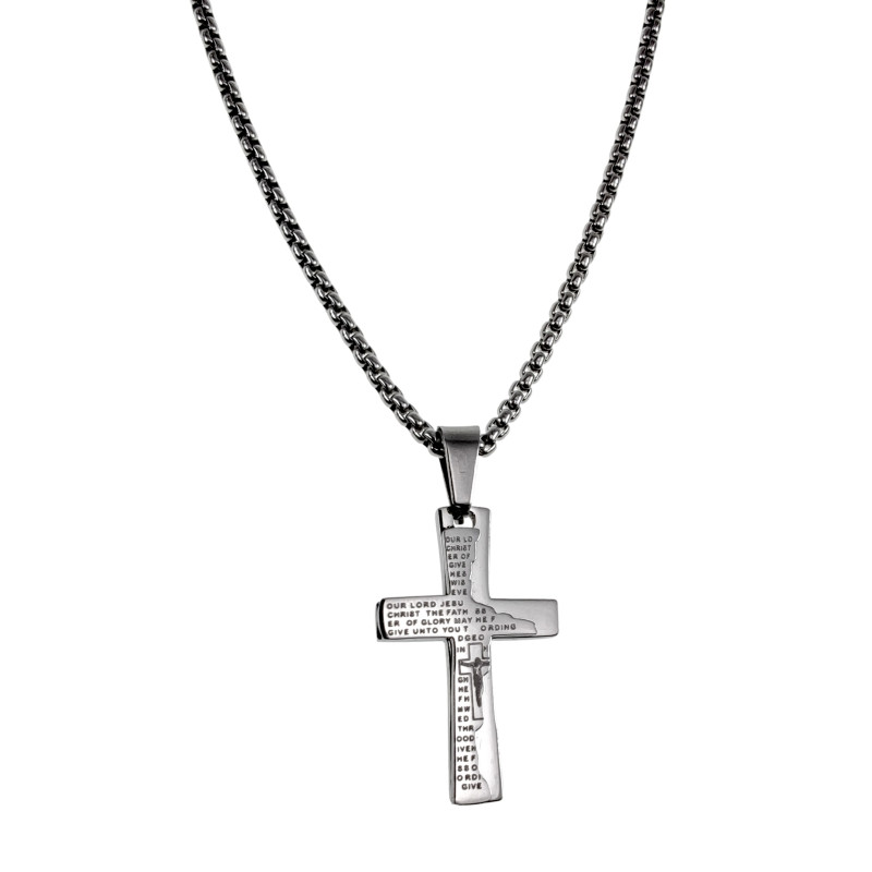 55cm x 2mm Jasseron-ketting + Kruishanger met Gebed - RVS - Unisex