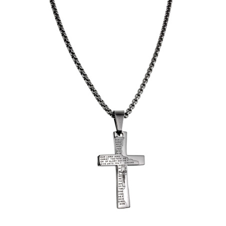 55cm x 2mm Jasseron-ketting + Kruishanger met Gebed - RVS - Unisex