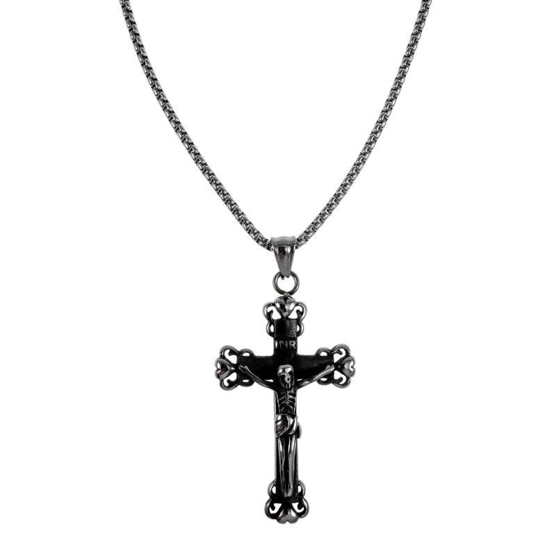 RVS Jasseron-ketting + Kruishanger met Jezus en INRI - Unisex