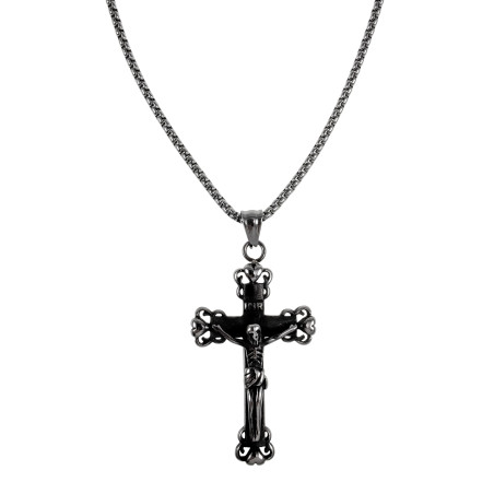 RVS Jasseron-ketting + Kruishanger met Jezus en INRI - Unisex