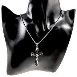 RVS Jasseron-ketting + Kruishanger met Jezus en INRI - Unisex