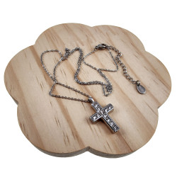 Fijne RVS Ketting met zirkonia Kruishanger - Verstelbaar 45 tot 50 cm