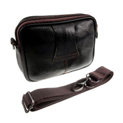 Mini Leren Tas met Vier Compartimenten - Donkerbruine Leren Riemtas