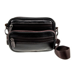 Mini Leren Tas met Vier Compartimenten - Donkerbruine Leren Riemtas