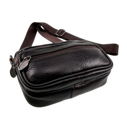 Mini Leren Tas met Vier Compartimenten - Donkerbruine Leren Riemtas