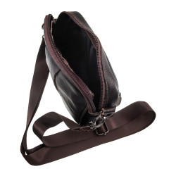 Mini Leren Tas met Vier Compartimenten - Donkerbruine Leren Riemtas