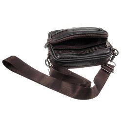 Mini Leren Tas met Vier Compartimenten - Donkerbruine Leren Riemtas