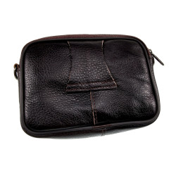 Mini Leren Tas met Vier Compartimenten - Donkerbruine Leren Riemtas