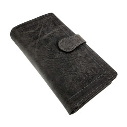 Donkergrijs Buffelleer Portemonnee met 28 kaartsleuve RFID - Dames