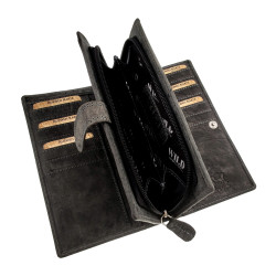 Donkergrijs Buffelleer Portemonnee met 28 kaartsleuve RFID - Dames