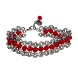 Dames RVS Brede Spiralen Armband met Rode Kristallen - 16 tot 19 cm