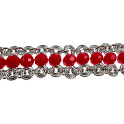 Dames RVS Brede Spiralen Armband met Rode Kristallen - 16 tot 19 cm