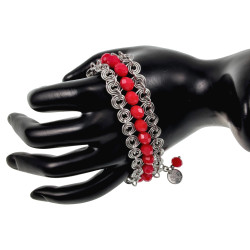 Dames RVS Brede Spiralen Armband met Rode Kristallen - 16 tot 19 cm