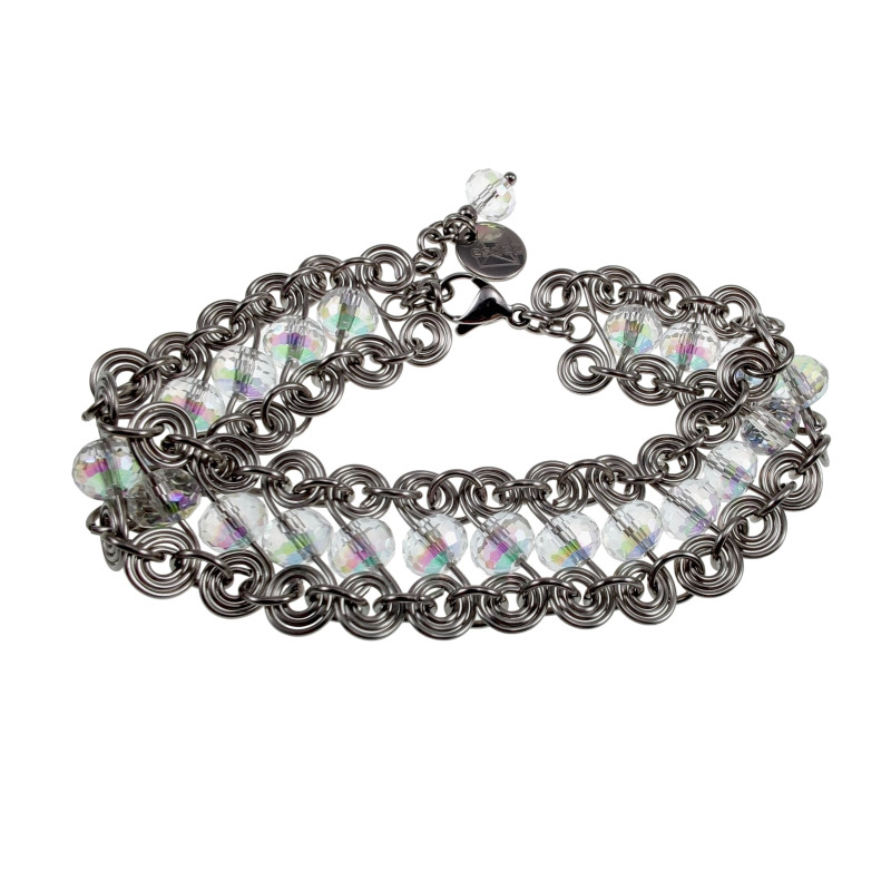 RVS Brede Spiralen Armband met Transparante Kristallen - 16 tot 19 cm