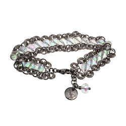 RVS Brede Spiralen Armband met Transparante Kristallen - 16 tot 19 cm