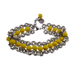 Dames RVS Brede Spiralen Armband met Gele Kristallen - 16 tot 19 cm
