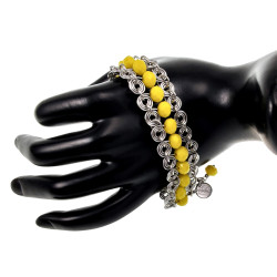 Dames RVS Brede Spiralen Armband met Gele Kristallen - 16 tot 19 cm