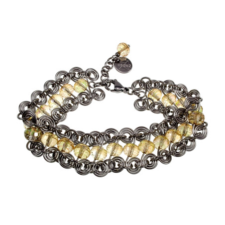 RVS Brede Spiralen Armband met Heldere Gele Kristallen - 16 tot 19 cm