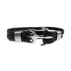 Unisex RVS Nautische Armband van Gevlochten Echt Leer en RVS met Anker