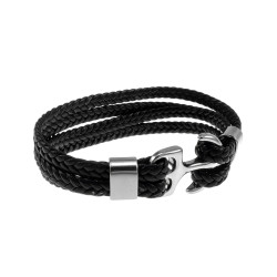 Unisex RVS Nautische Armband van Gevlochten Echt Leer en RVS met Anker