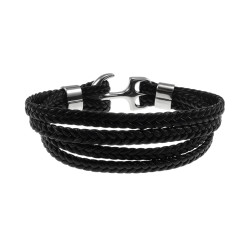 Unisex RVS Nautische Armband van Gevlochten Echt Leer en RVS met Anker
