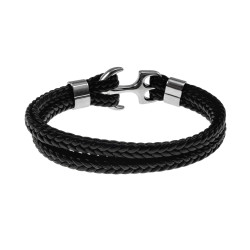 Unisex RVS Nautische Armband van Gevlochten Echt Leer en RVS met Anker