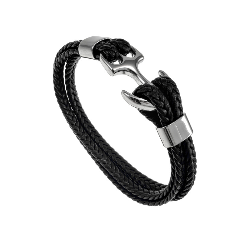 Unisex RVS Nautische Armband van Gevlochten Echt Leer en RVS met Anker