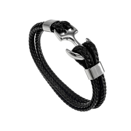 Unisex RVS Nautische Armband van Gevlochten Echt Leer en RVS met Anker