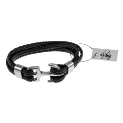 Unisex RVS Nautische Armband van Gevlochten Echt Leer en RVS met Anker