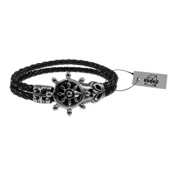 Nautische Armband van Gevlochten Echt Leer met RVS Stuurwiel Sluiting