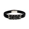 Heren Armband van Gevlochten Zwarte Leer met Tribale RVS Plaat