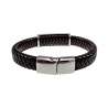 Armband van Donkerbruin Gevlochten Leer met RVS Plaat Kruisen - Skull