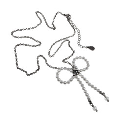 Fijne RVS ketting met Handgemaakte Schelpparels Strik Hanger - Dames