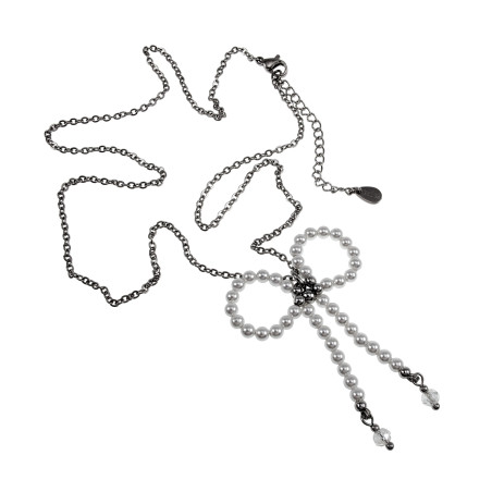 Fijne RVS ketting met Handgemaakte Schelpparels Strik Hanger - Dames