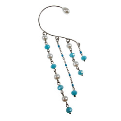 Dames RVS Earcuff Oorbel met Parels en Turquoise Kristallen