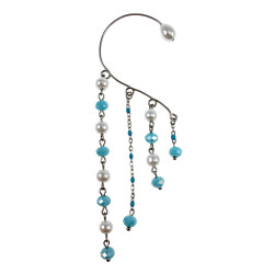 Dames RVS Earcuff Oorbel met Parels en Turquoise Kristallen
