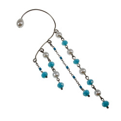 Dames RVS Earcuff Oorbel met Parels en Turquoise Kristallen